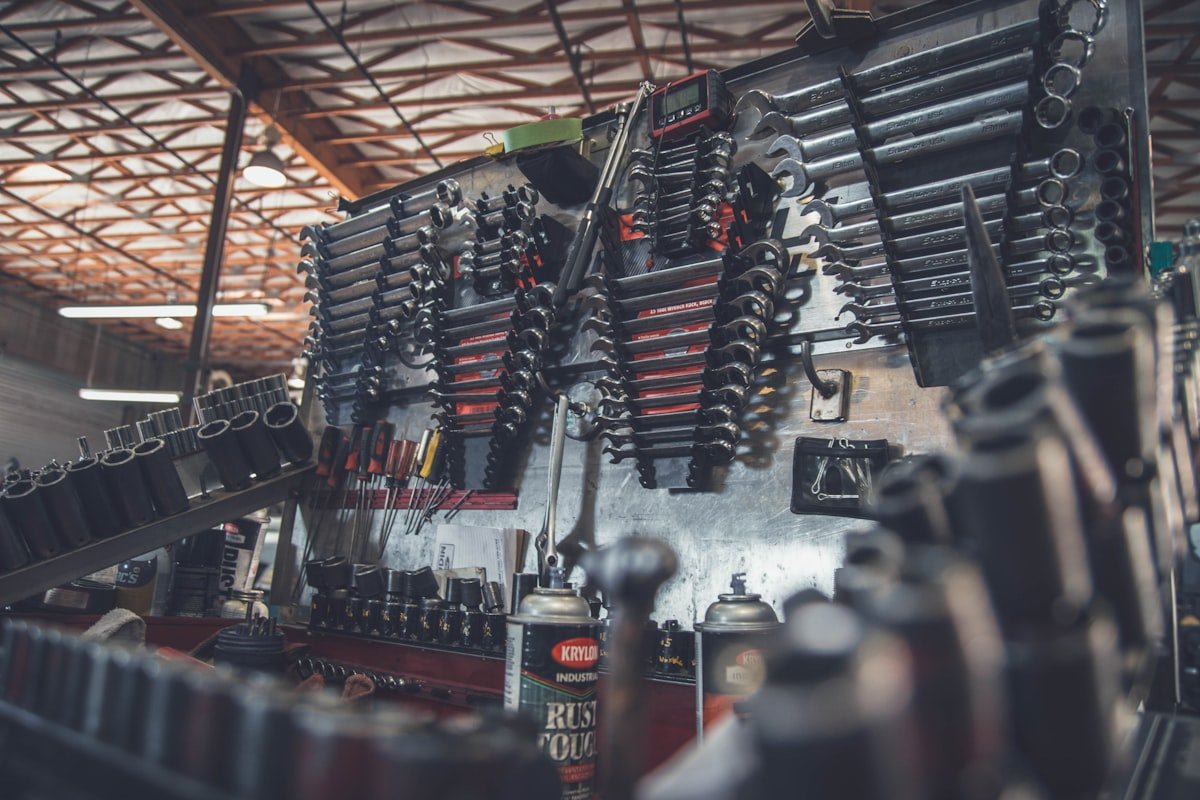Rows of engine components stored on shelving